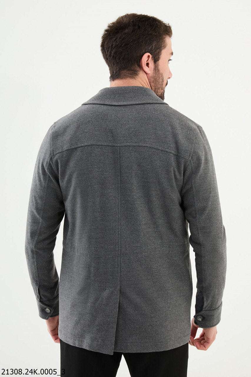 Men's Grey Military-Inspired Pocket Coat
