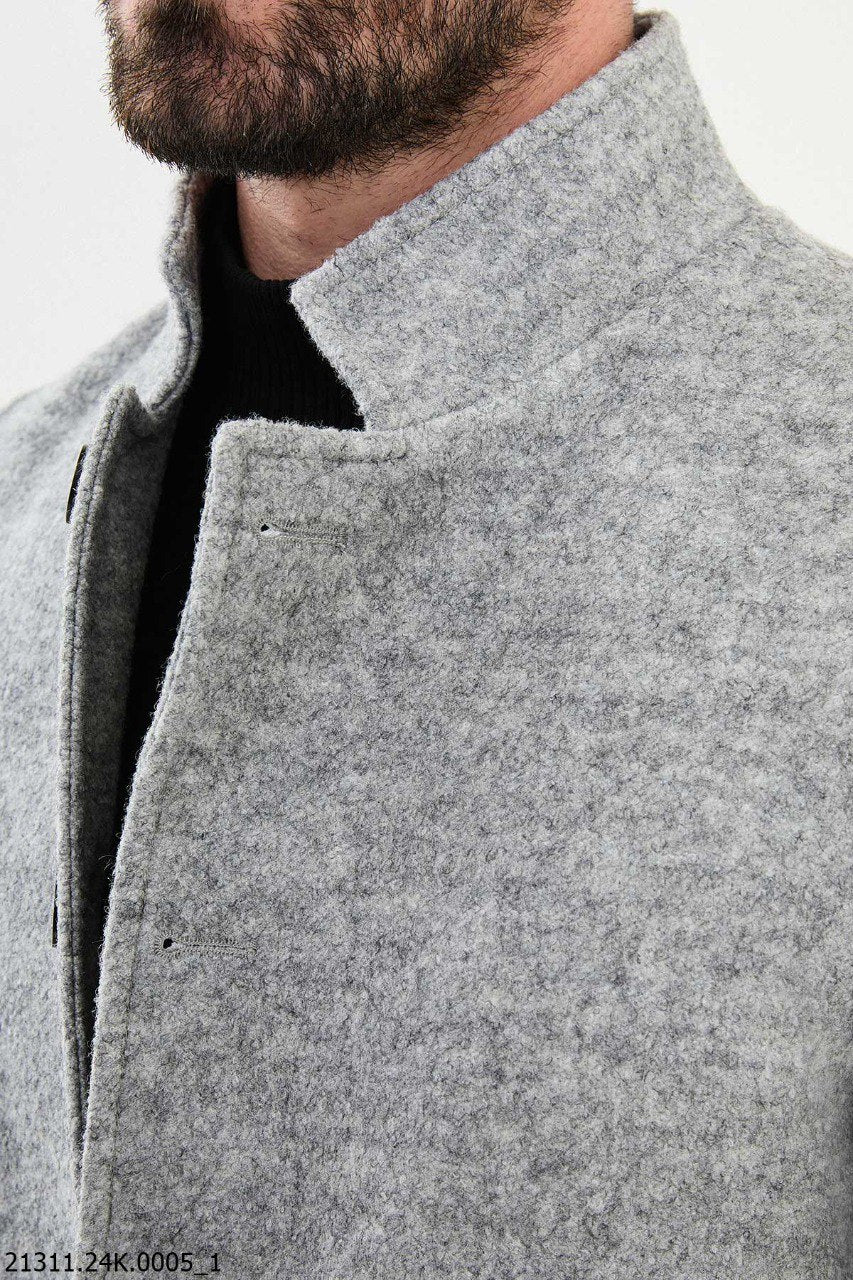 Men's Light Grey Stand Collar Coat