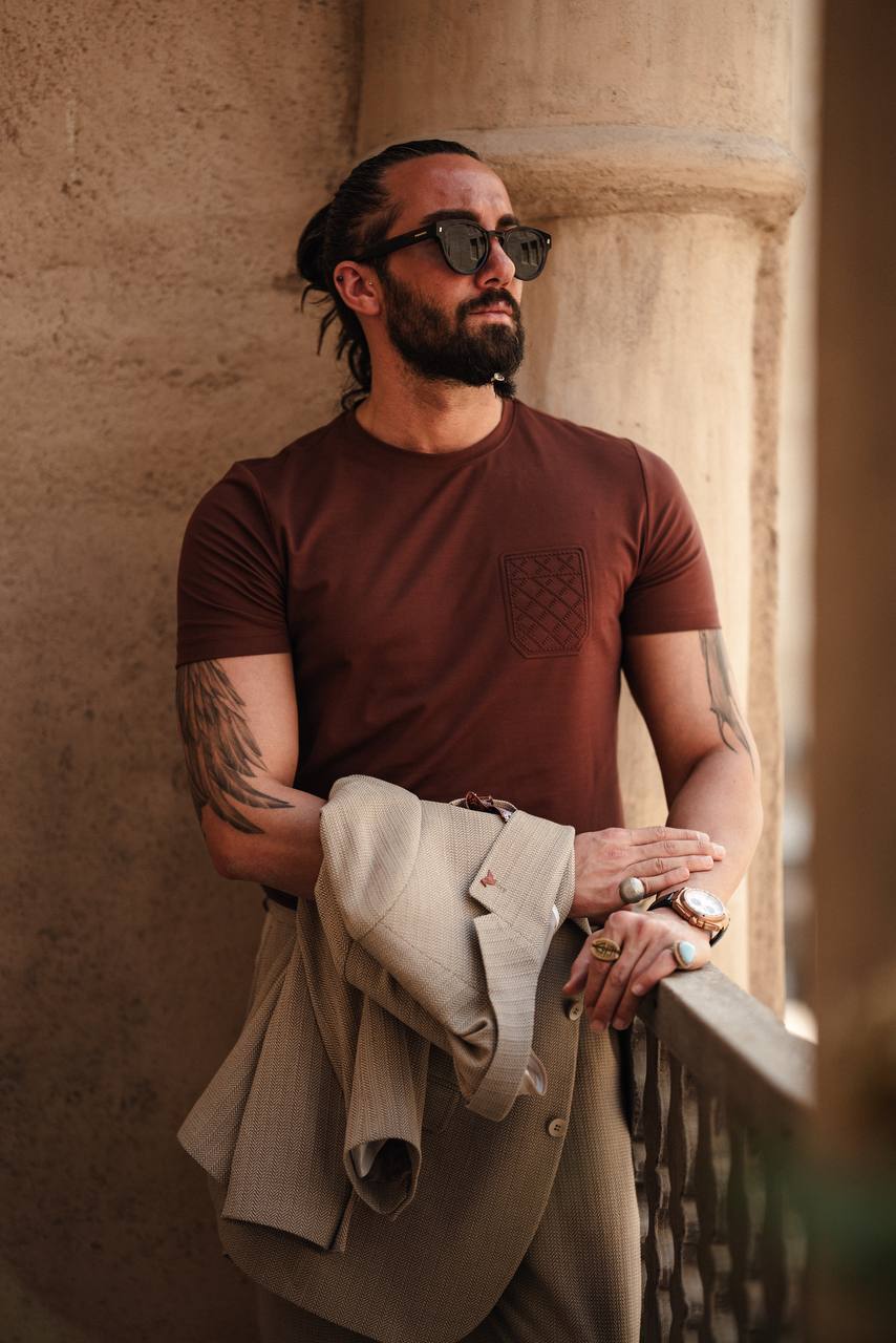 SUITHARBOR™ Premium Tile Brown Cotton-Blend T-Shirt