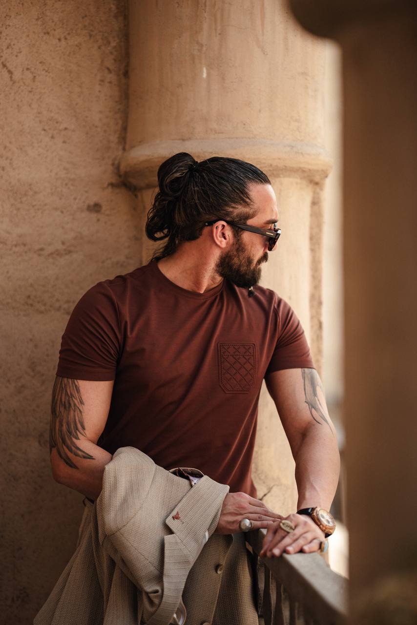 SUITHARBOR™ Premium Tile Brown Cotton-Blend T-Shirt