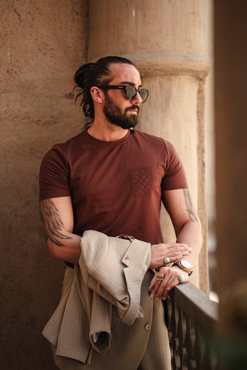 SUITHARBOR™ Premium Tile Brown Cotton-Blend T-Shirt