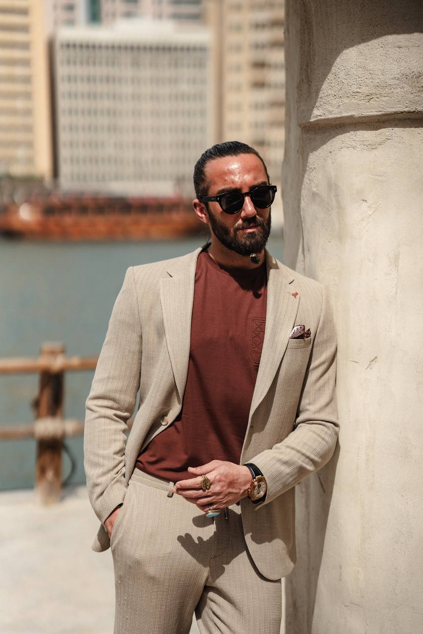 SUITHARBOR™ Beige Houndstooth Suit