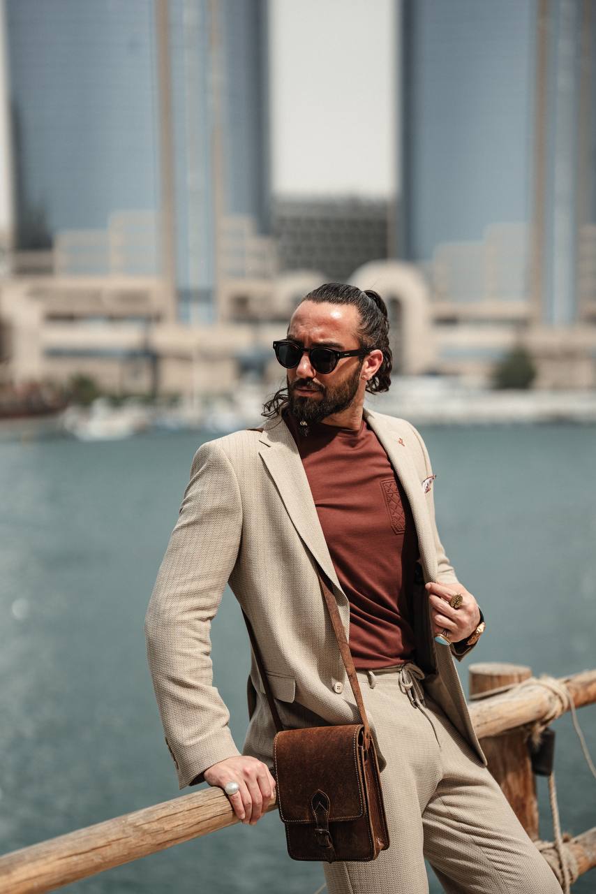 SUITHARBOR™ Beige Houndstooth Suit