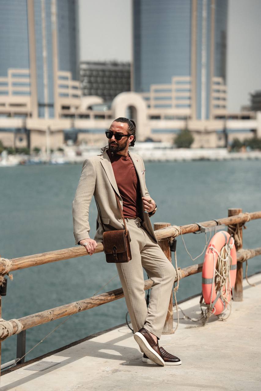 SUITHARBOR™ Beige Houndstooth Suit