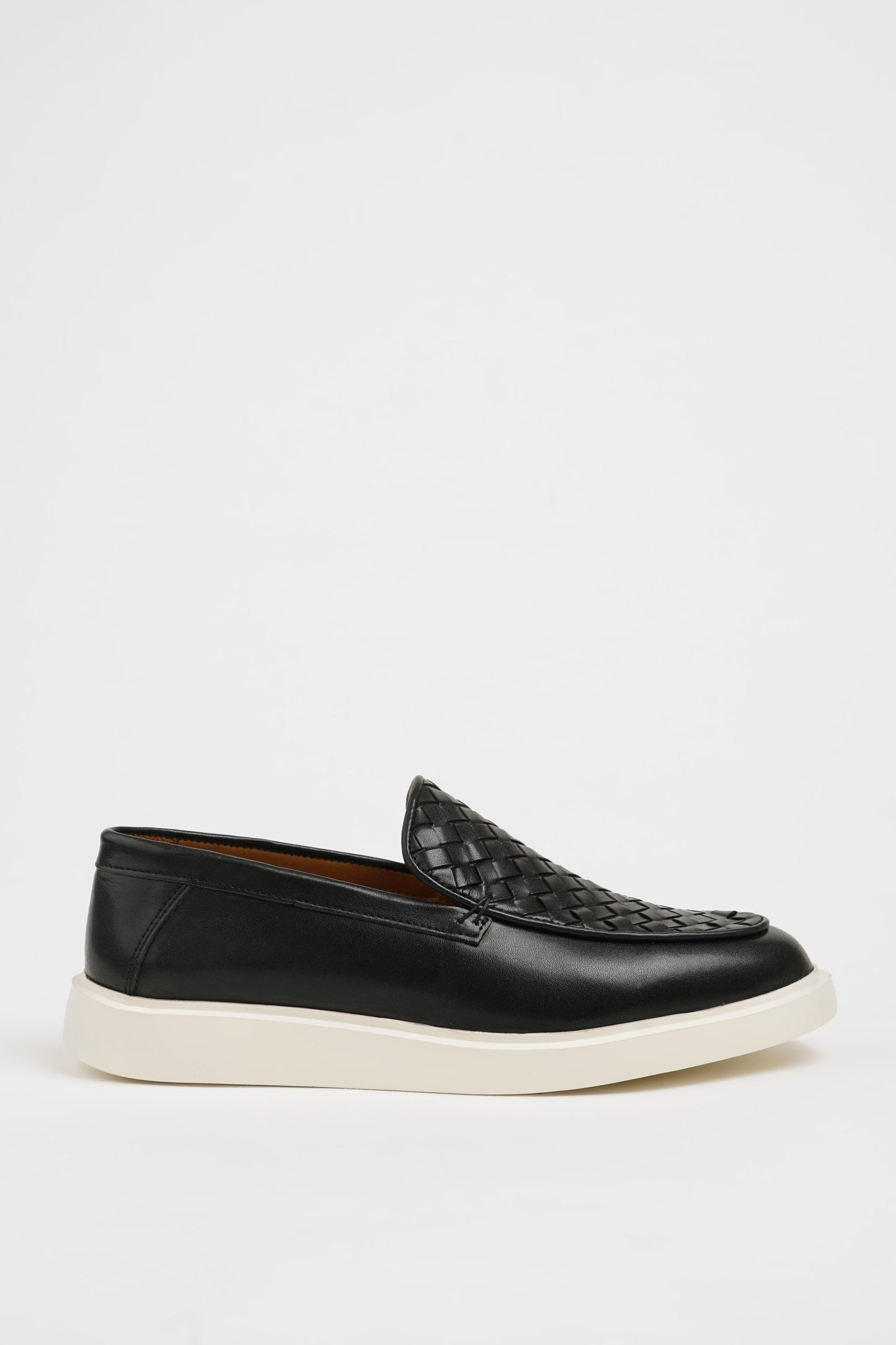 Men’s Black Woven Leather Loafers