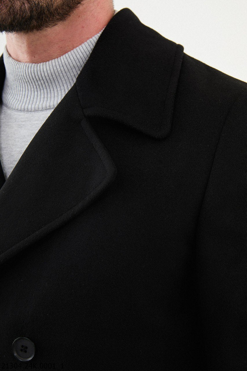 Sleek Black Double - Breasted Pea coat - SUITHARBOR
