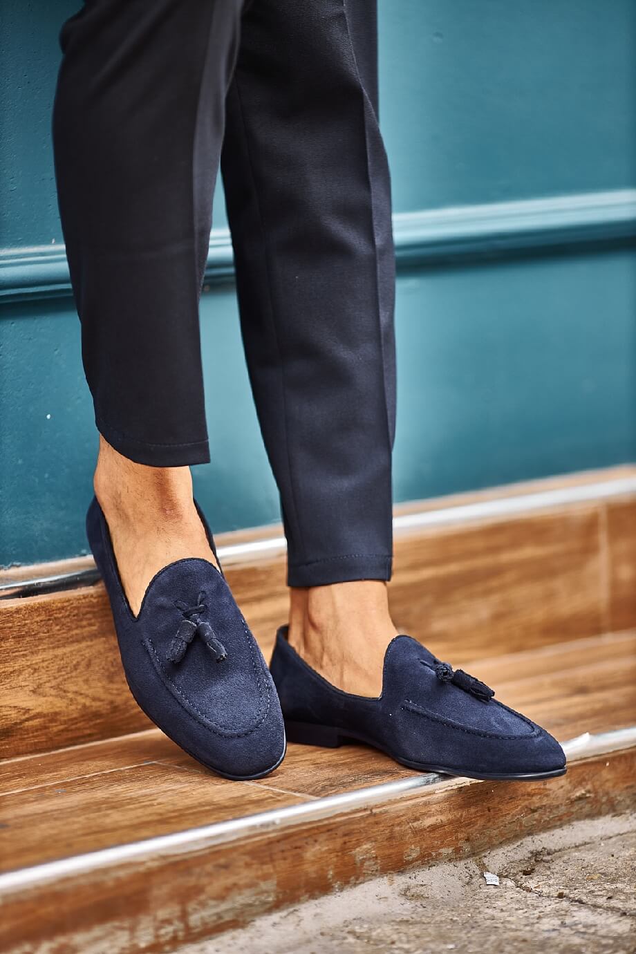 Suede Navy Tassel Harbor Loafers