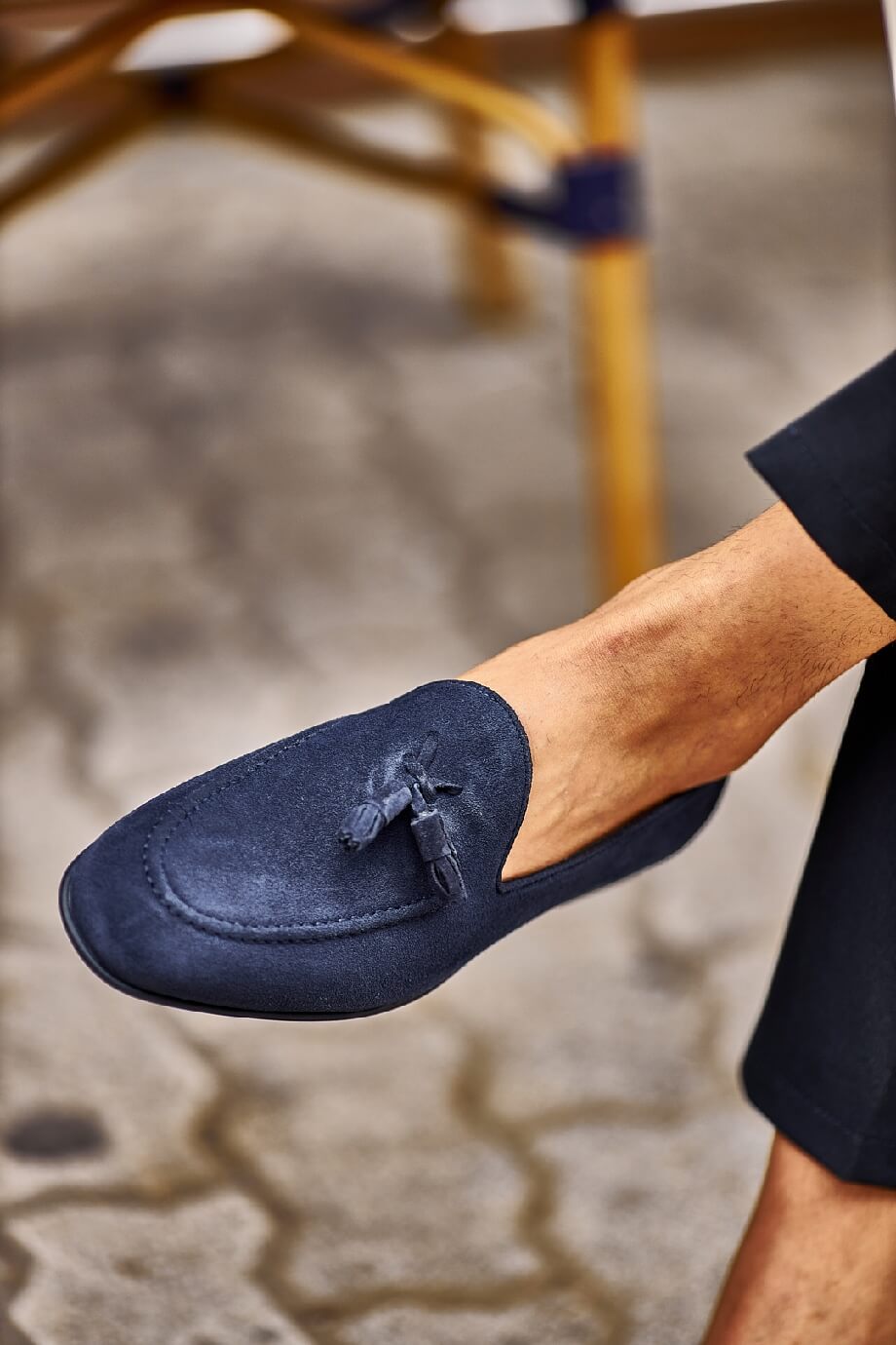Suede Navy Tassel Harbor Loafers
