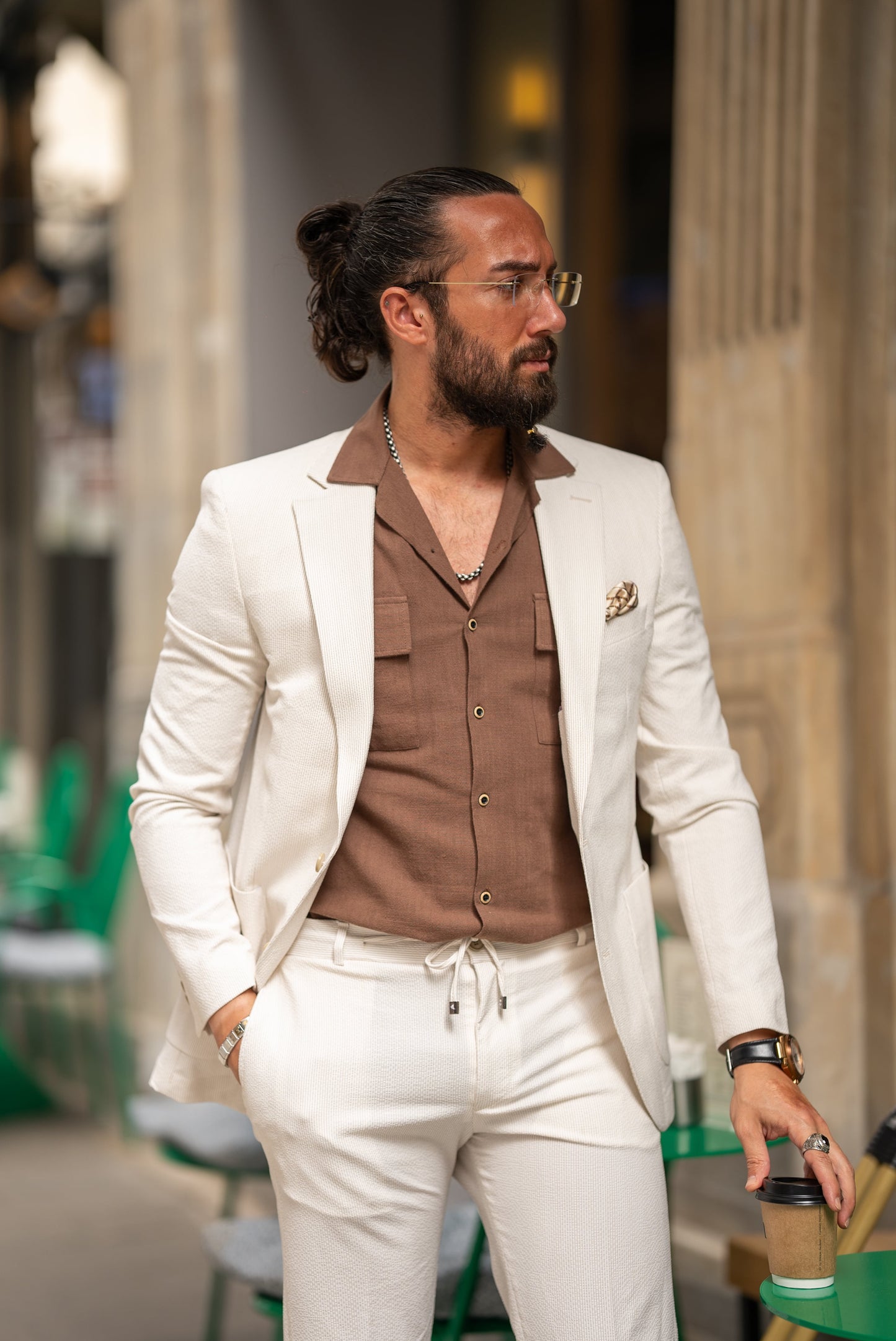 Sunset Seersucker Beige Casual Suit