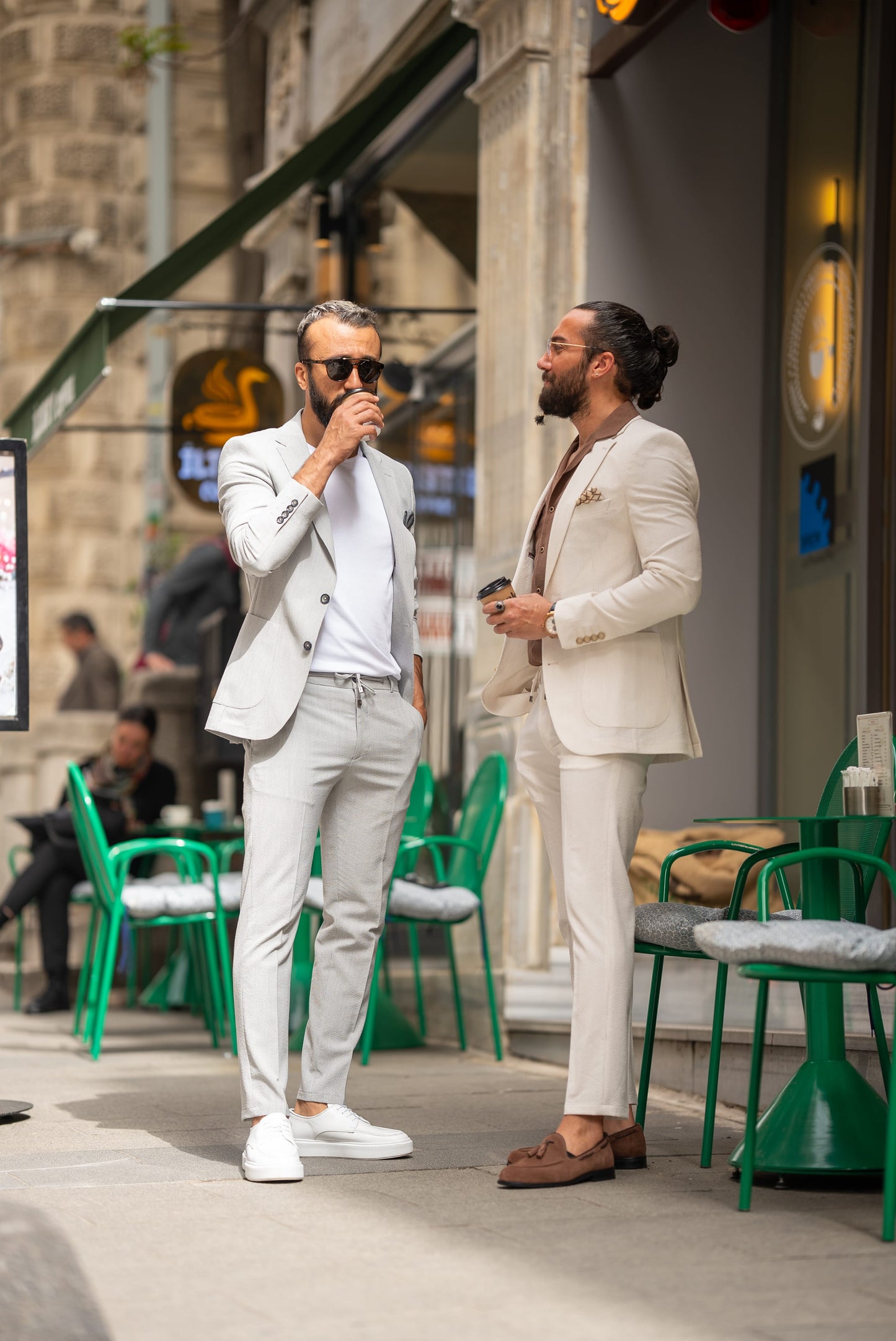 Sunset Seersucker Beige Casual Suit