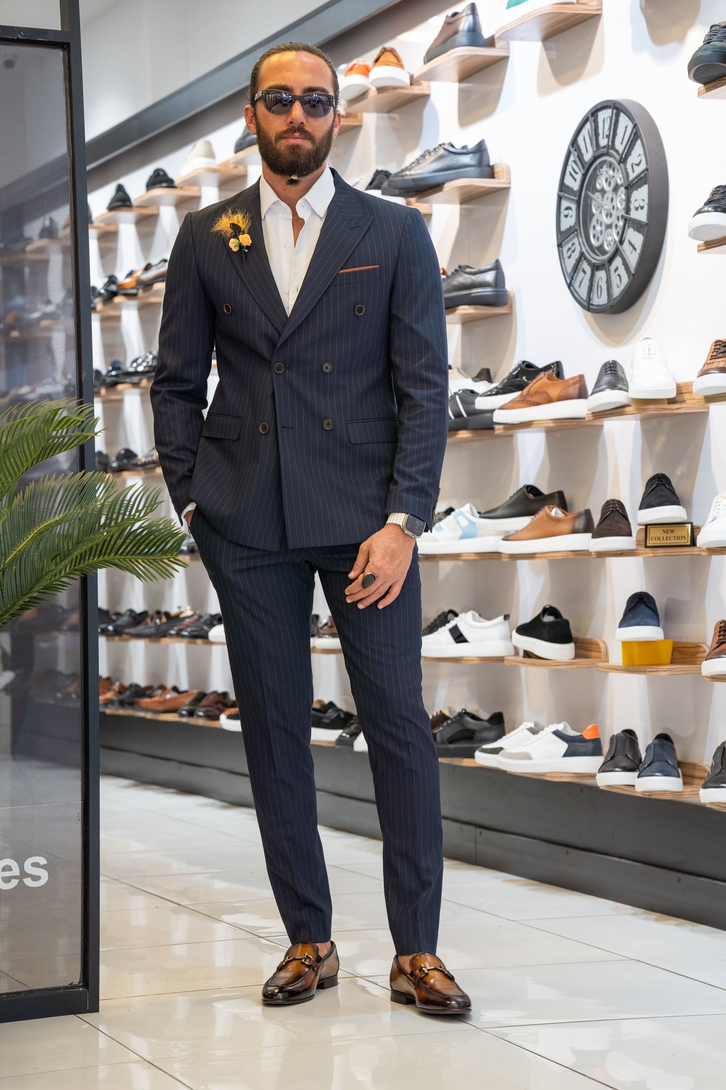 Dark Blue Striped Double Breasted Suit