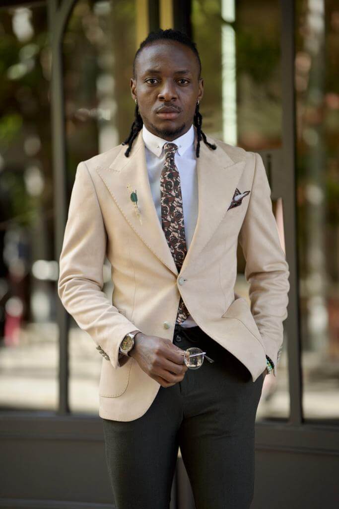 Beige Nubuck Slim Fit Blazer – SUITHARBOR - Main Image