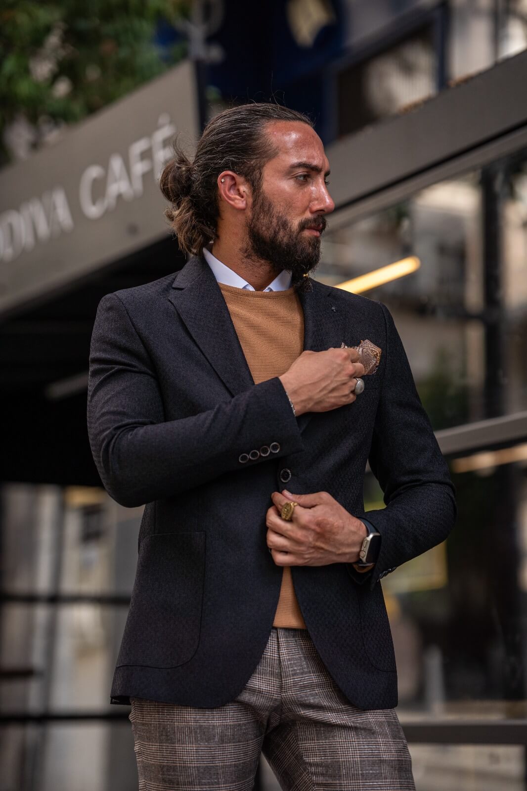 Black Textured Slim Fit Blazer for Men