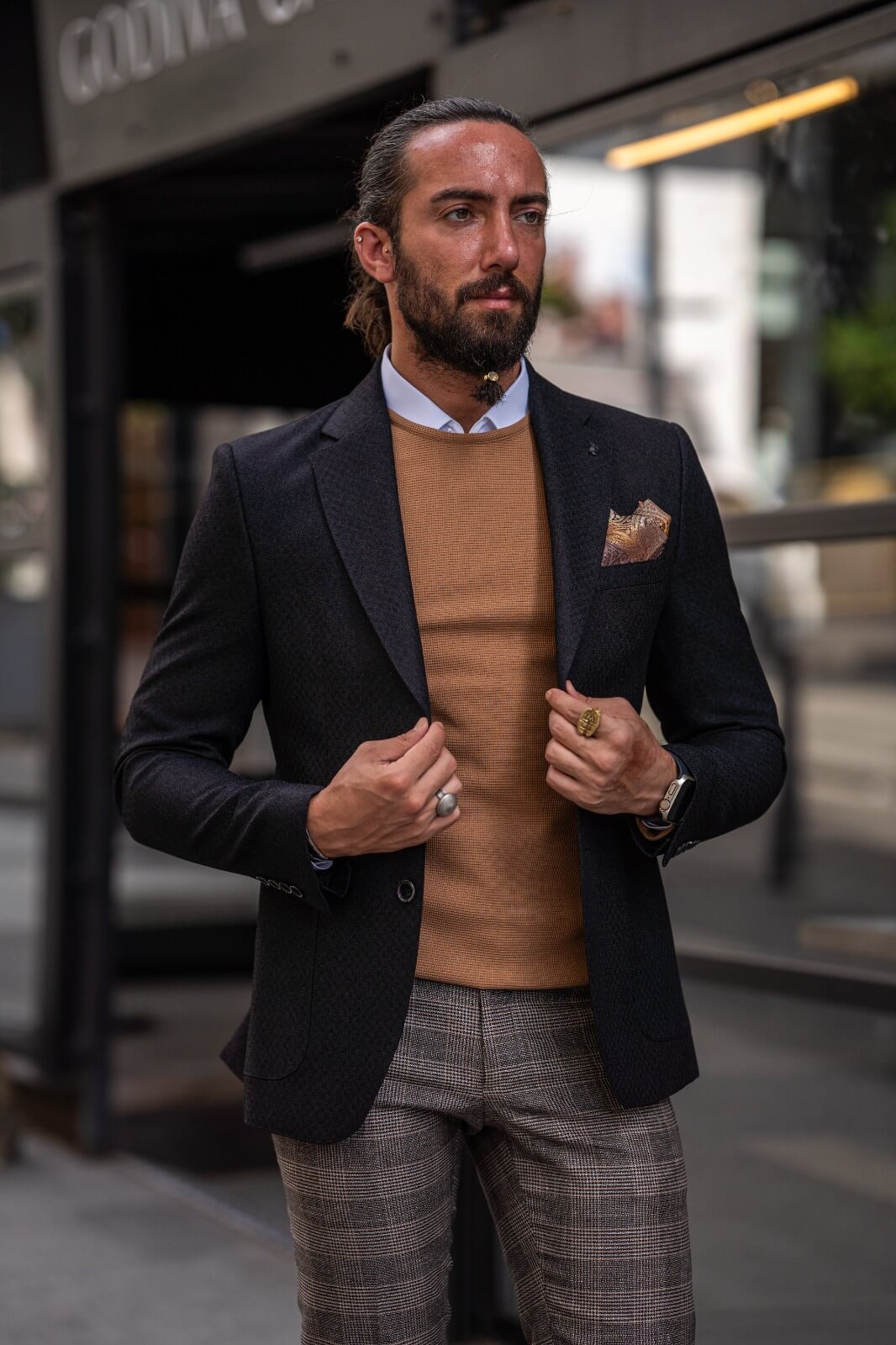 Black Textured Slim Fit Blazer for Men