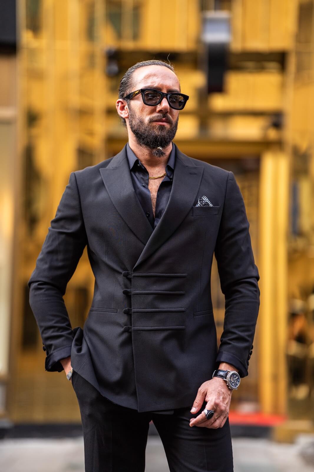 Black linen suit for men