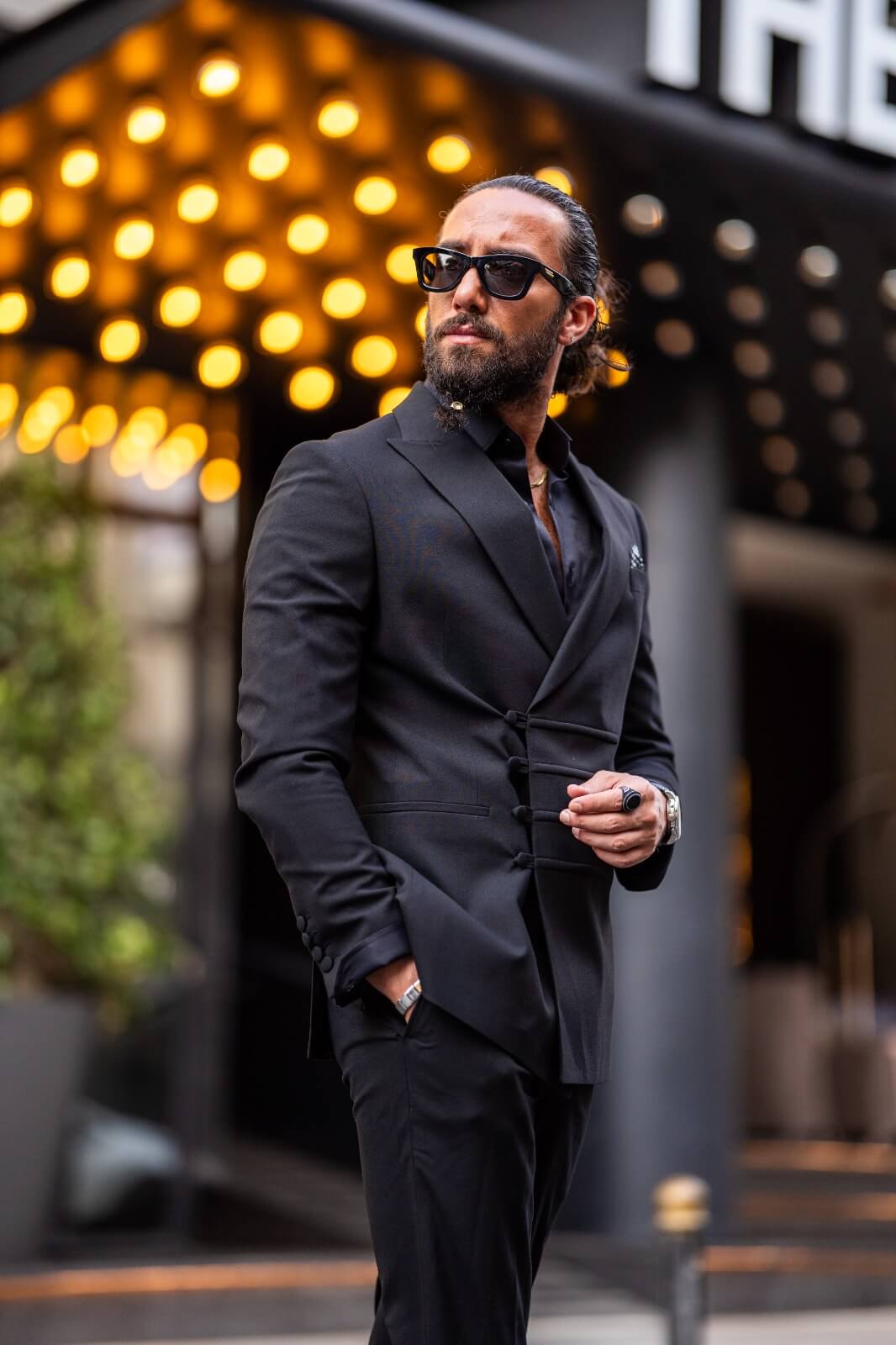 Black linen suit for men