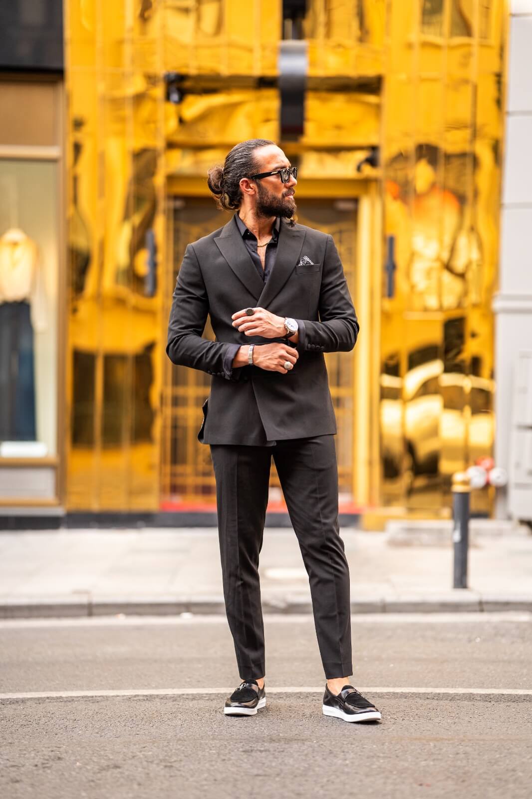 Black linen suit for men