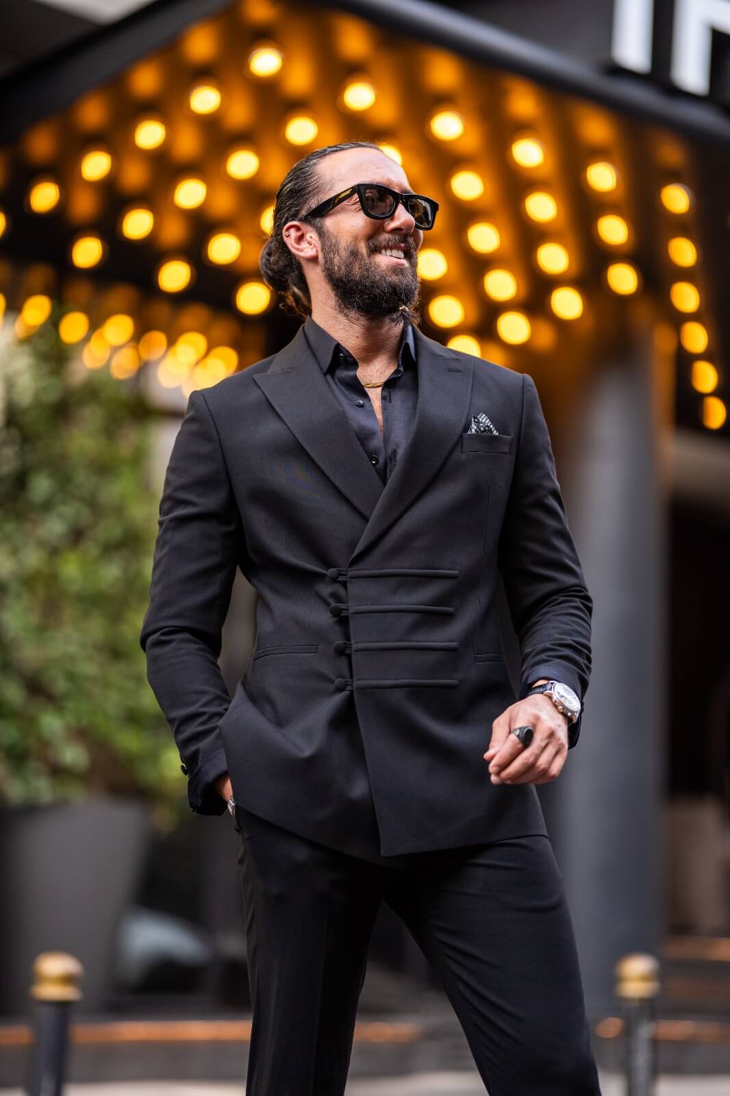 Black linen suit for men