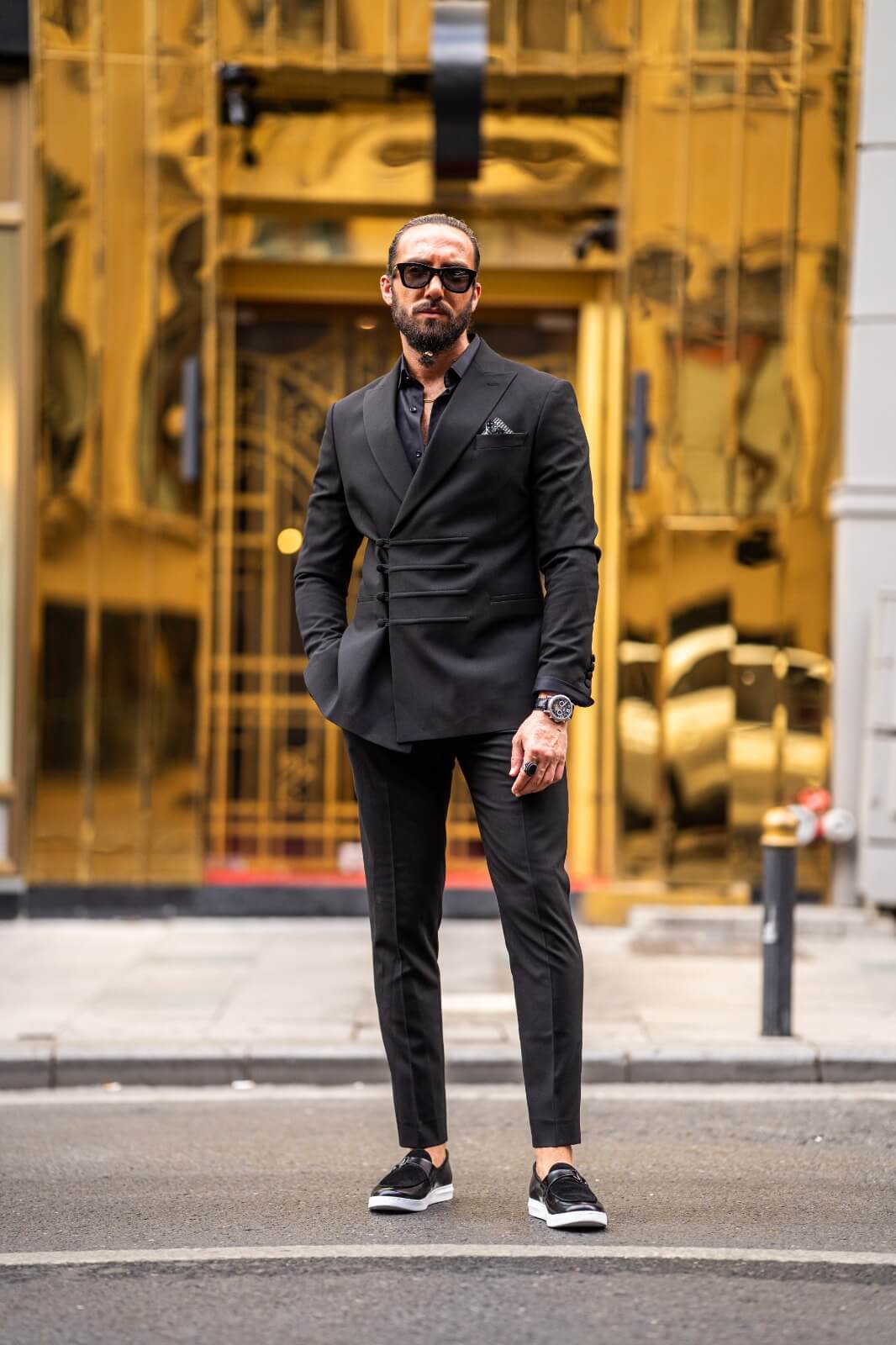 Black linen suit for men