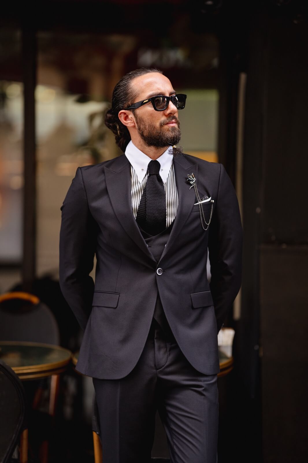 Classic black suit for weddings