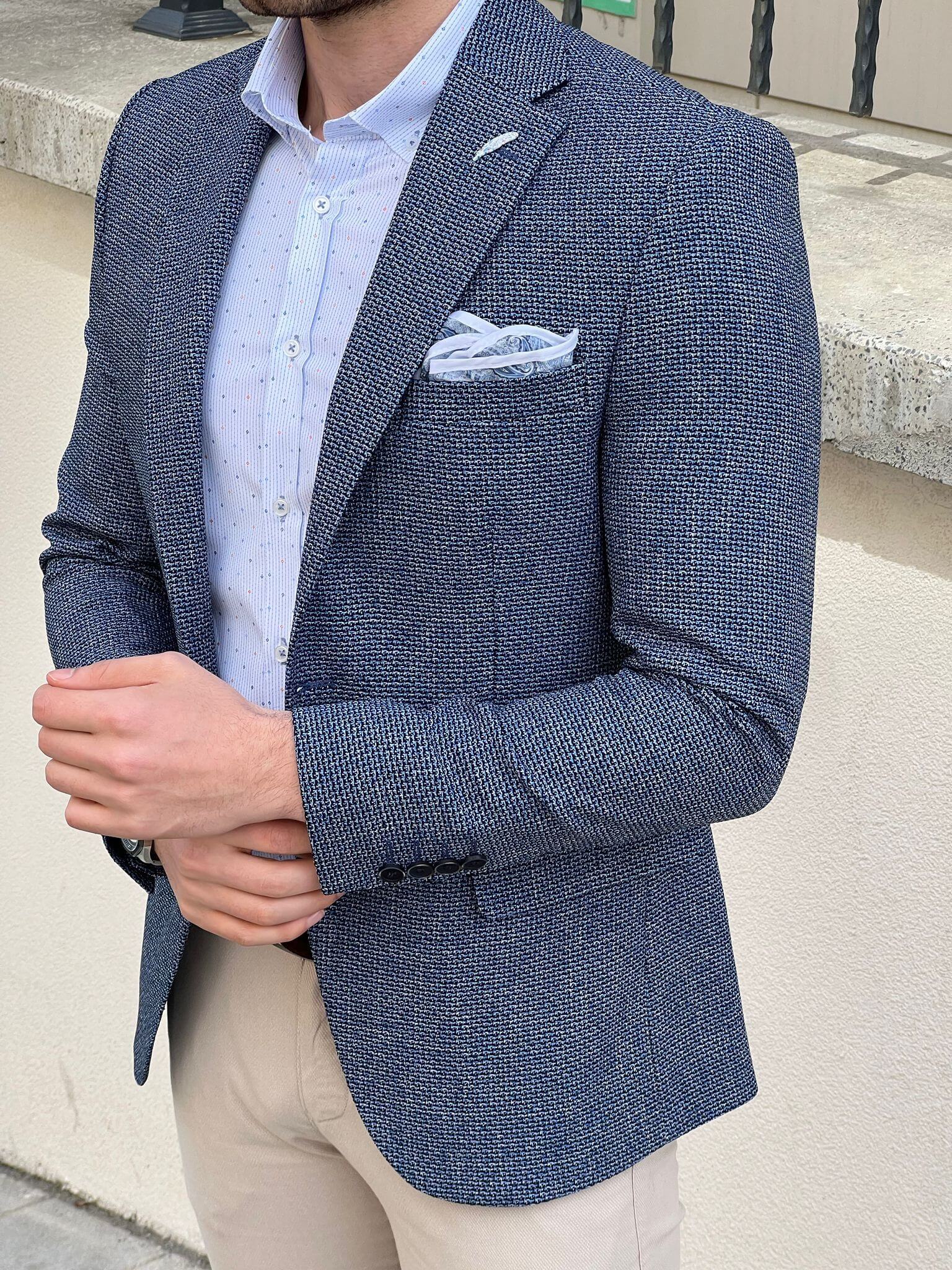 Sleek blue knitted blazer jacket