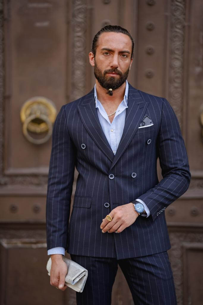 A Striped Blue Double Breasted Suit