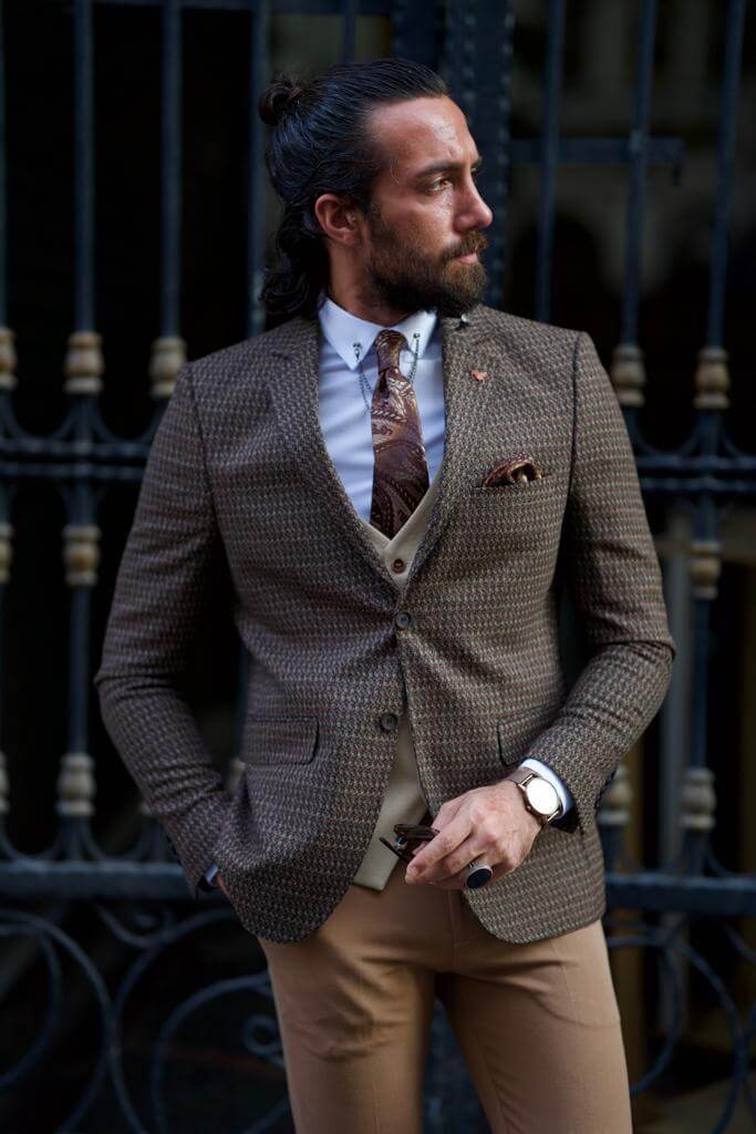 Brown Beige Wedding Suit - Unique Elegance
