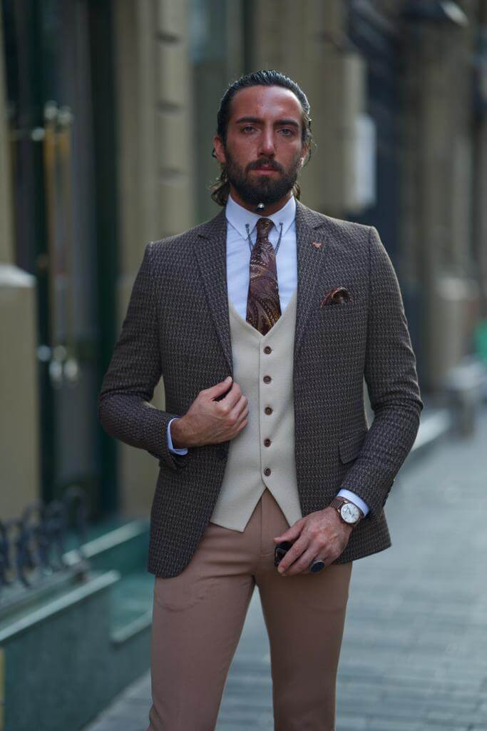 Brown Beige Wedding Suit - Unique Elegance