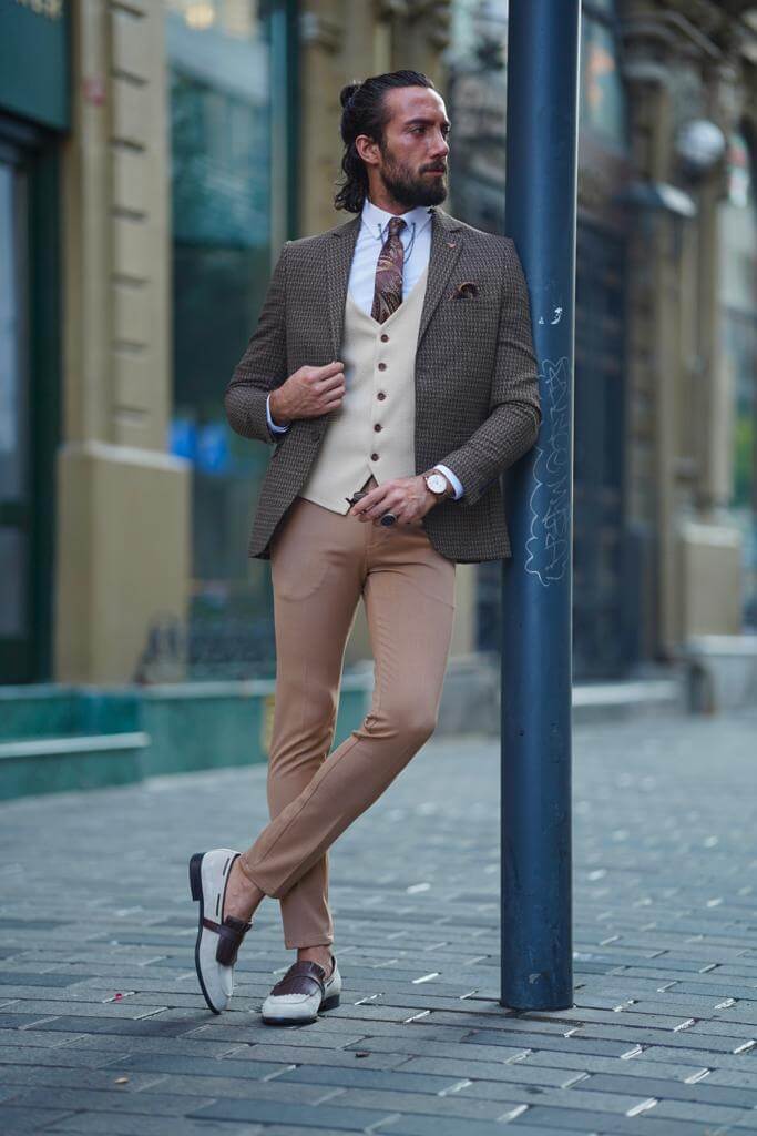 Brown Beige Wedding Suit - Unique Elegance