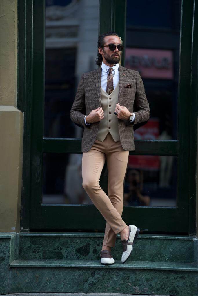 Brown Beige Wedding Suit - Unique Elegance
