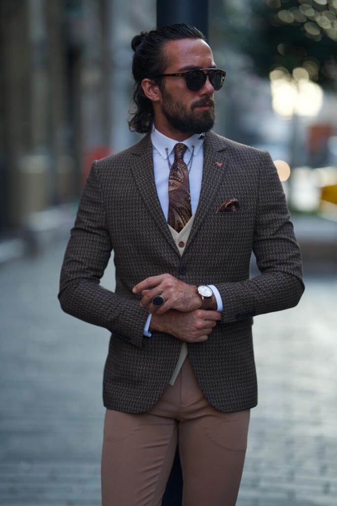 Brown Beige Wedding Suit - Unique Elegance