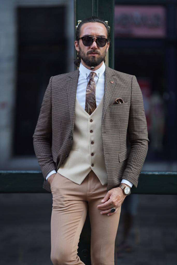 Brown Beige Wedding Suit - Unique Elegance