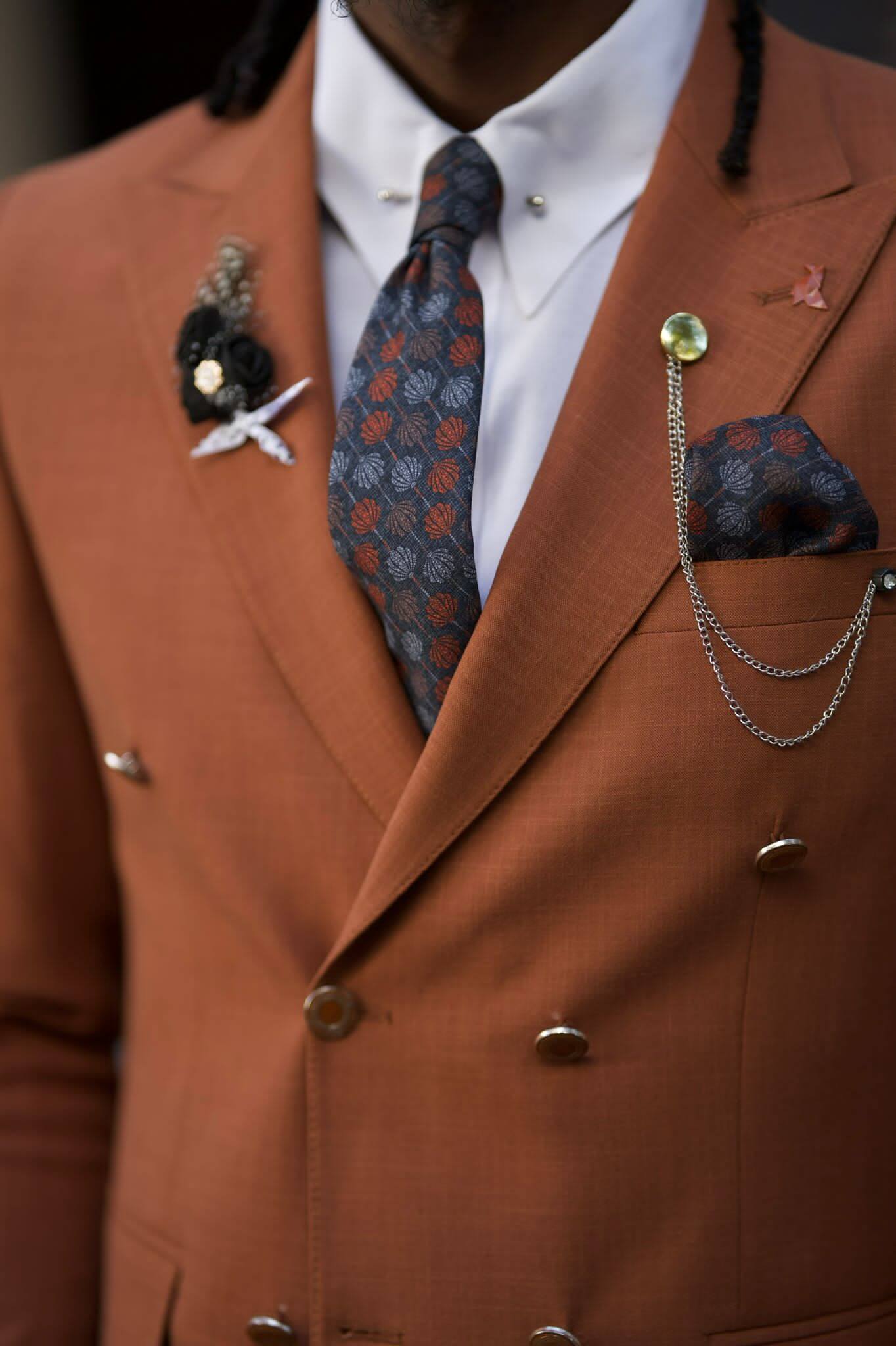 Camel double-breasted blazer with a tailored fit