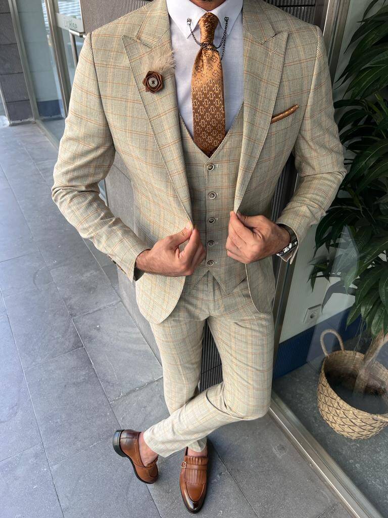 Beige Slim Fit Suit