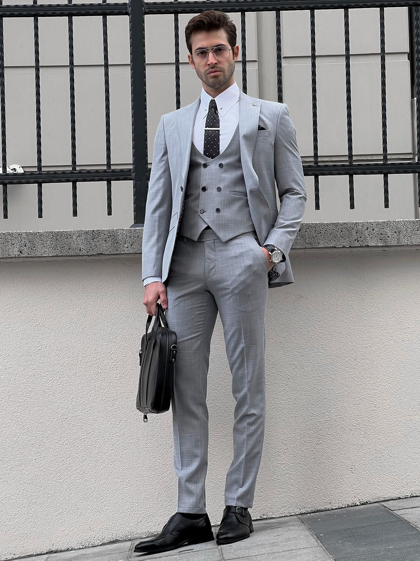 Men's Slim Fit Gray Business Suit