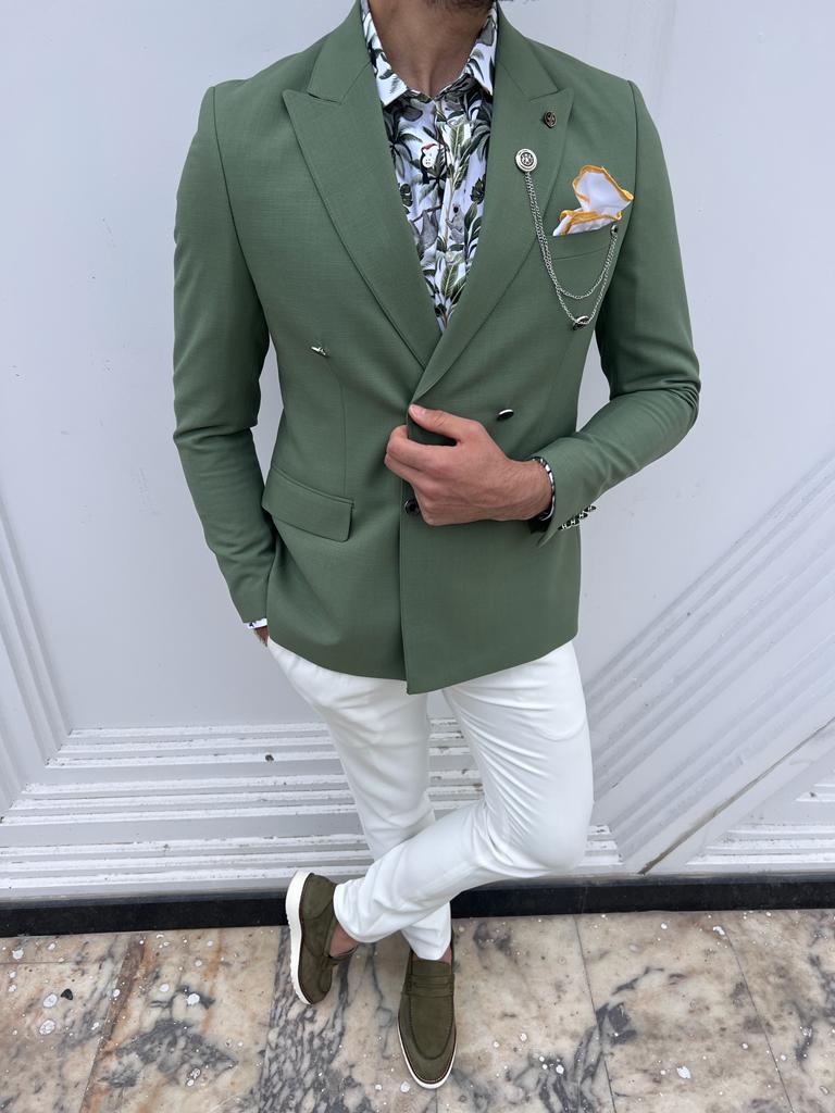 A Green Double Breasted Blazer on display