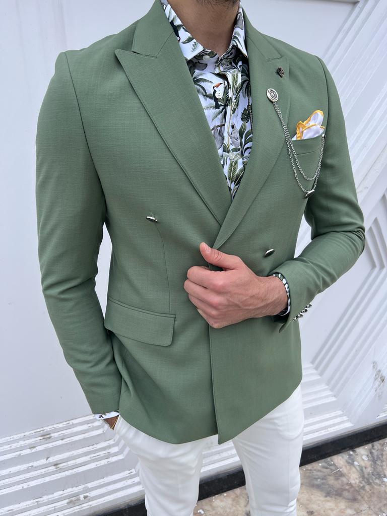 A Green Double Breasted Blazer on display