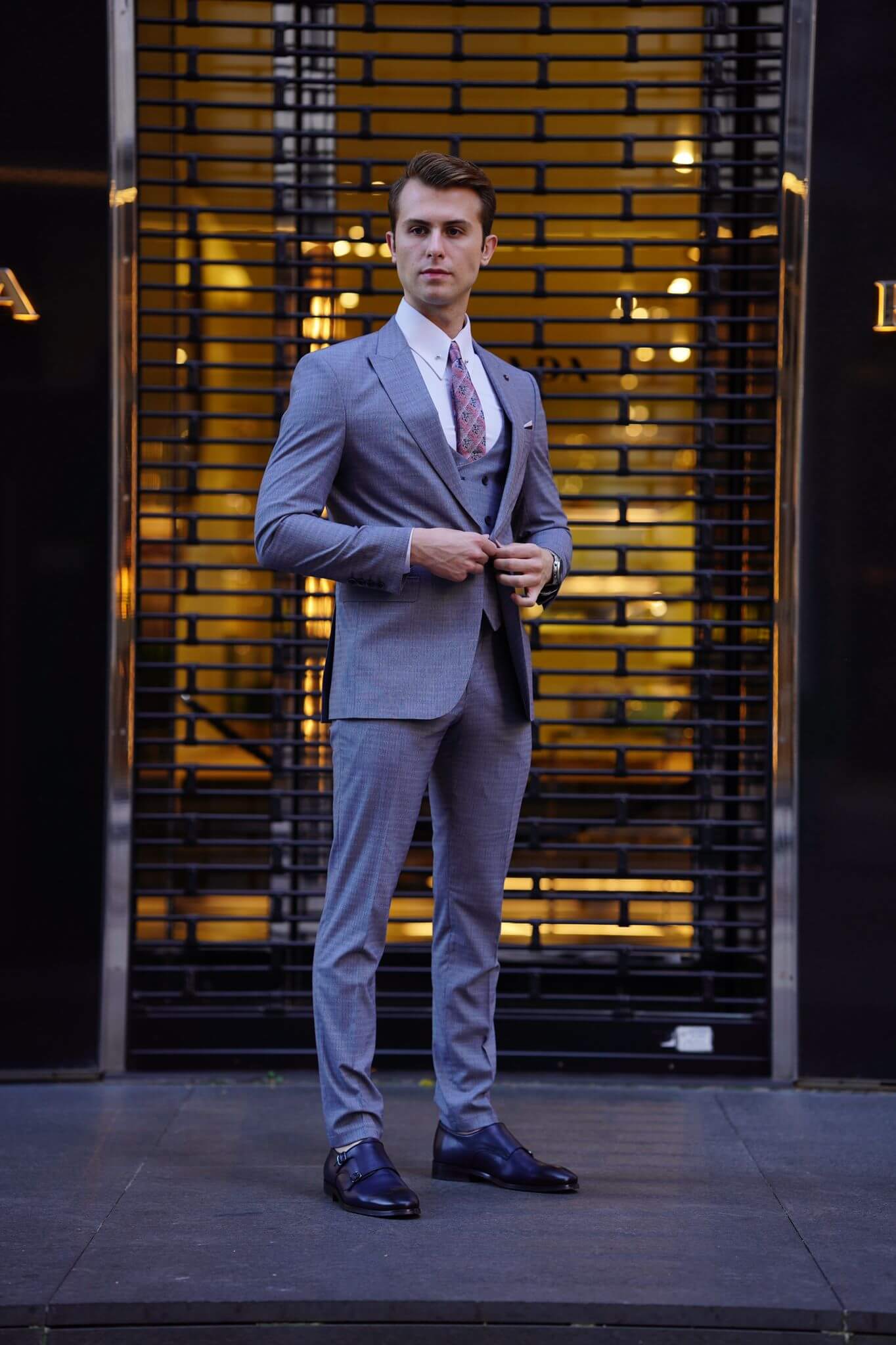 A Gray Wool Suit on display.