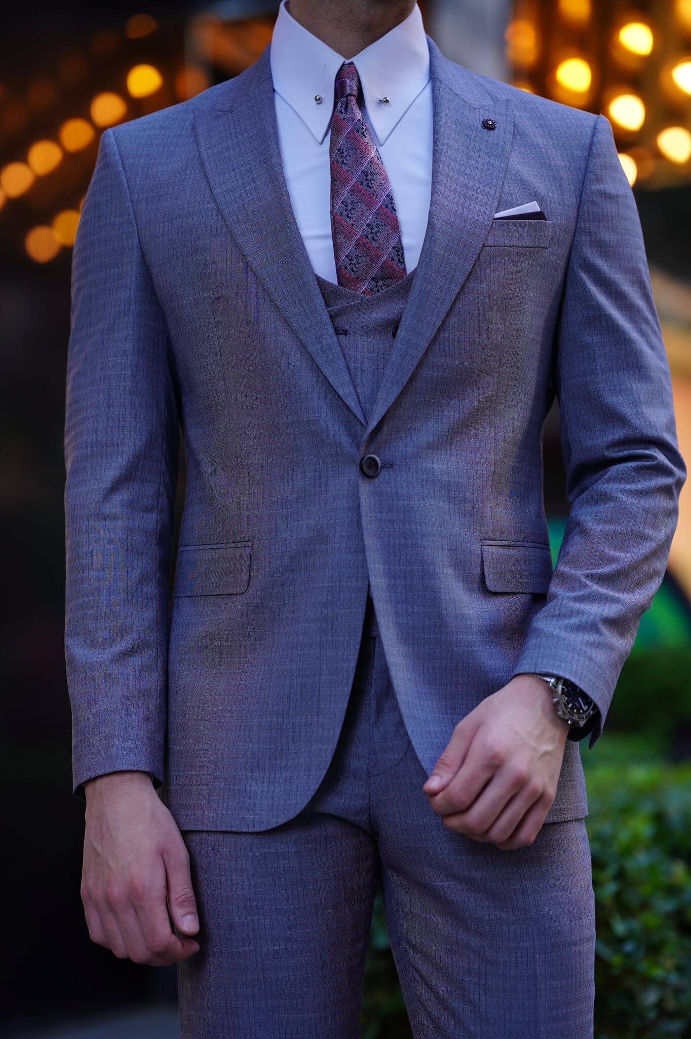 A Gray Wool Suit on display.