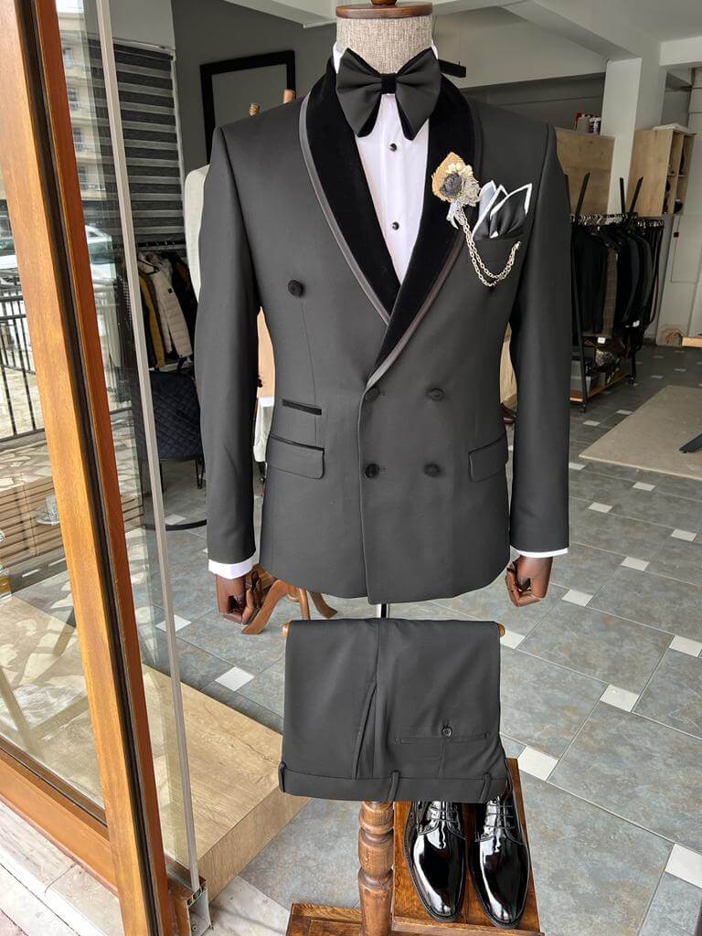 Suitharbor Black Double Breasted Tuxedo