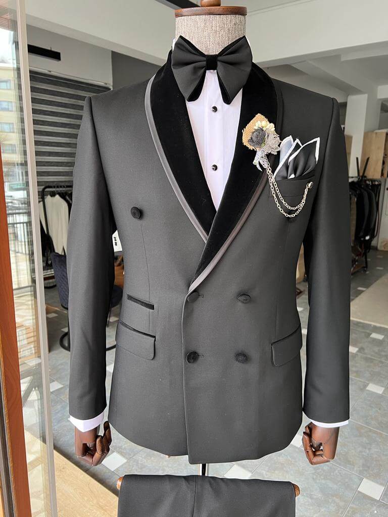 Suitharbor Black Double Breasted Tuxedo