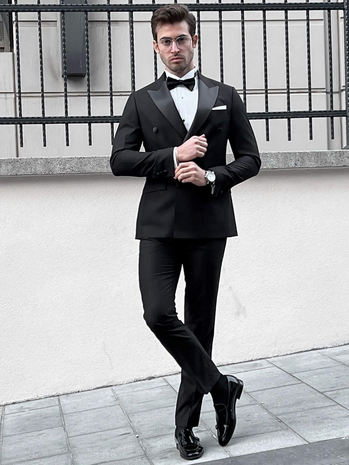 Black Wool Blend Tuxedo Suit.