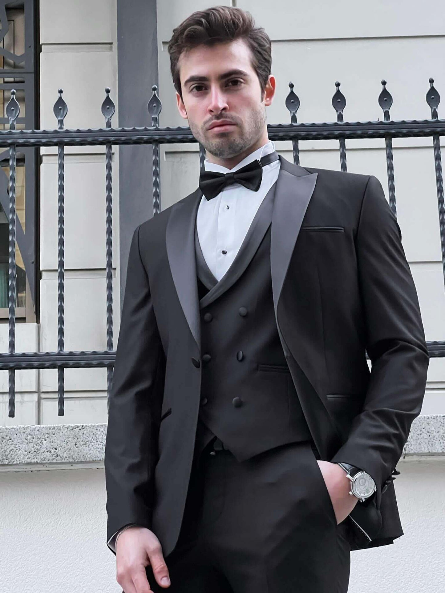 Black Wool Blend Tuxedo Suit.