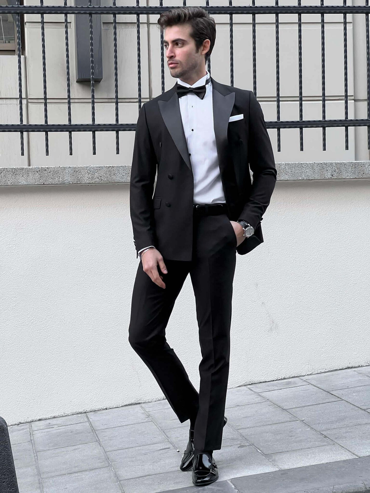 Black Wool Blend Tuxedo Suit.