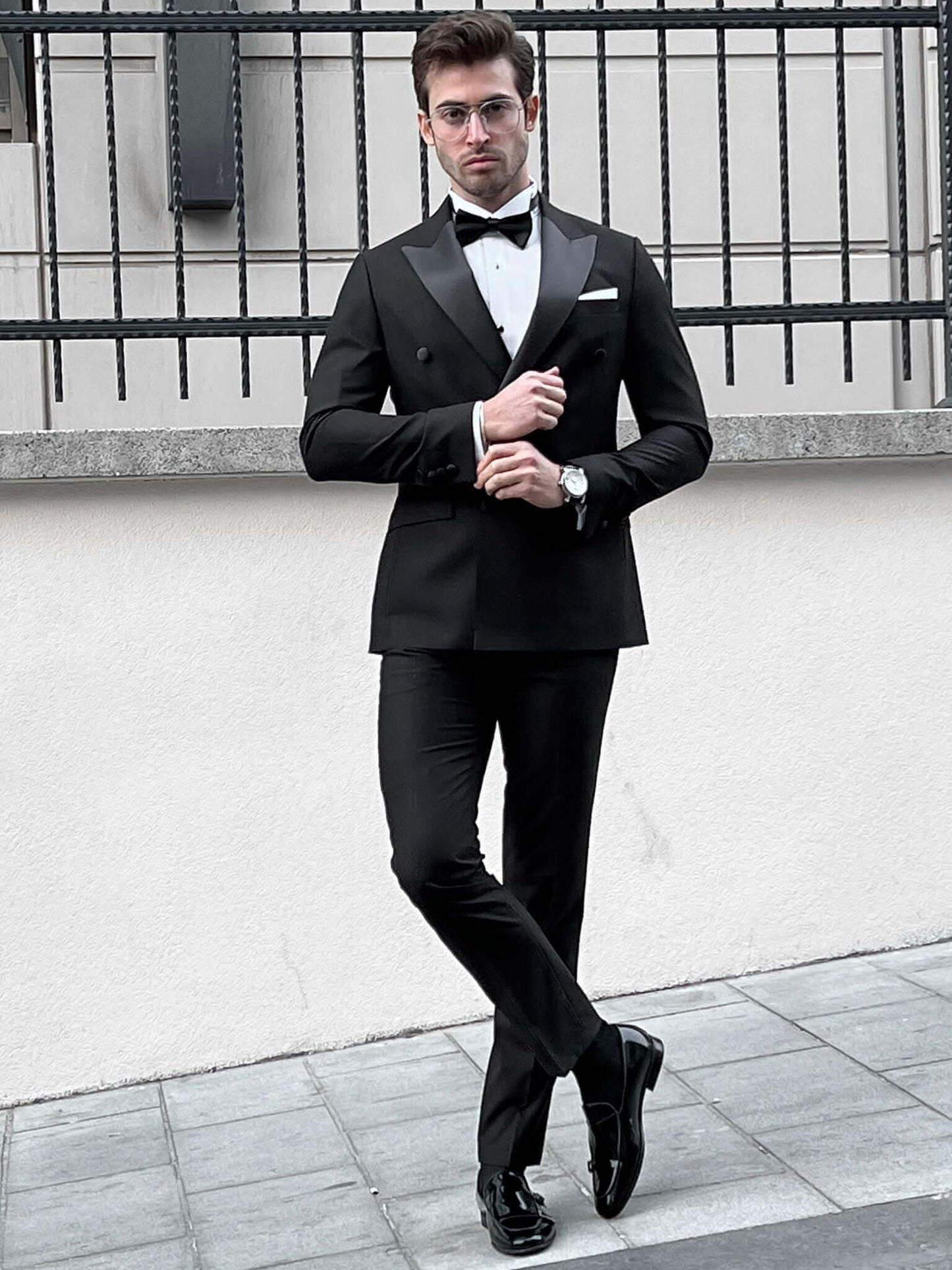 Black Wool Blend Tuxedo Suit.