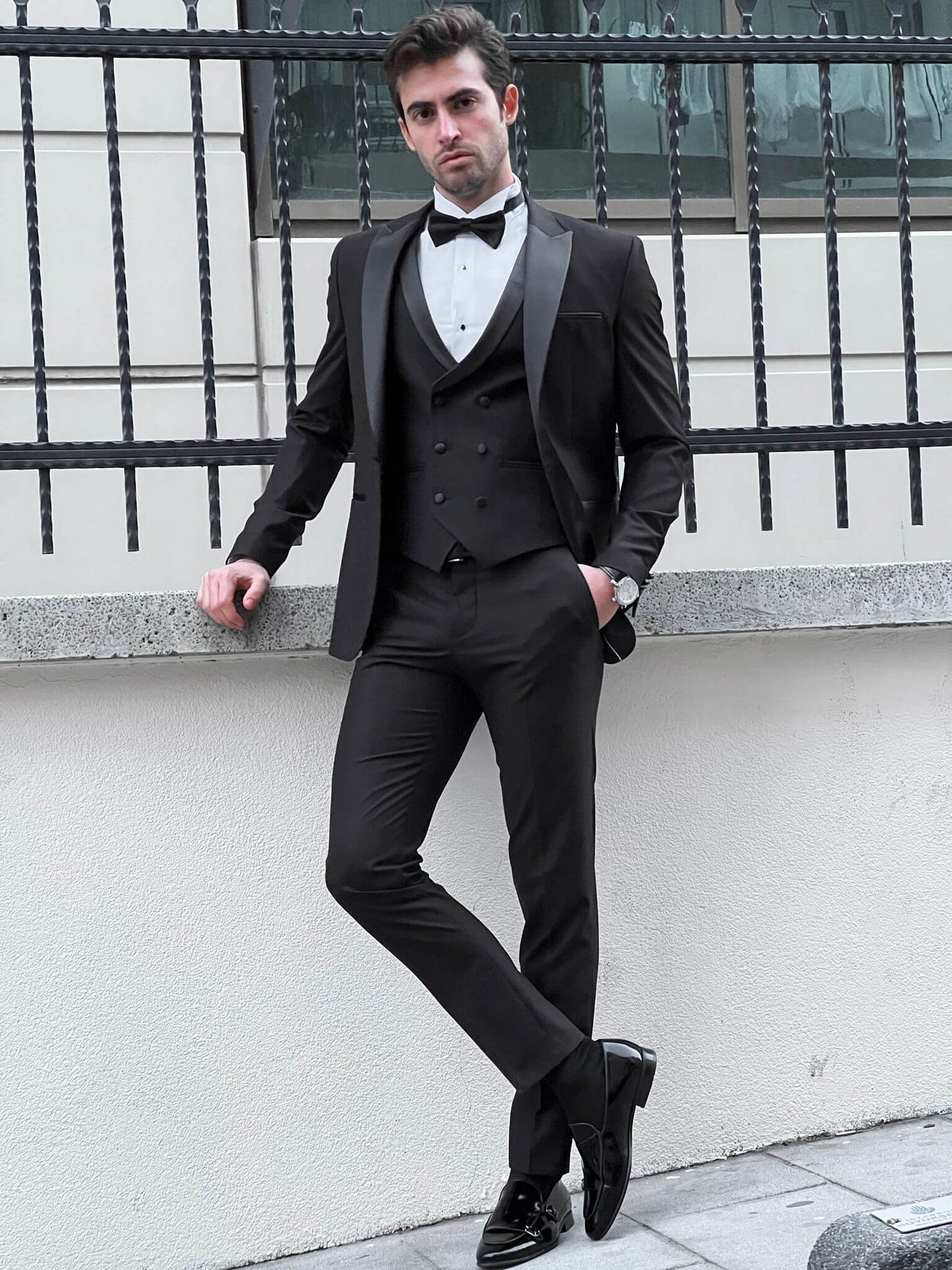 Black Wool Blend Tuxedo Suit.