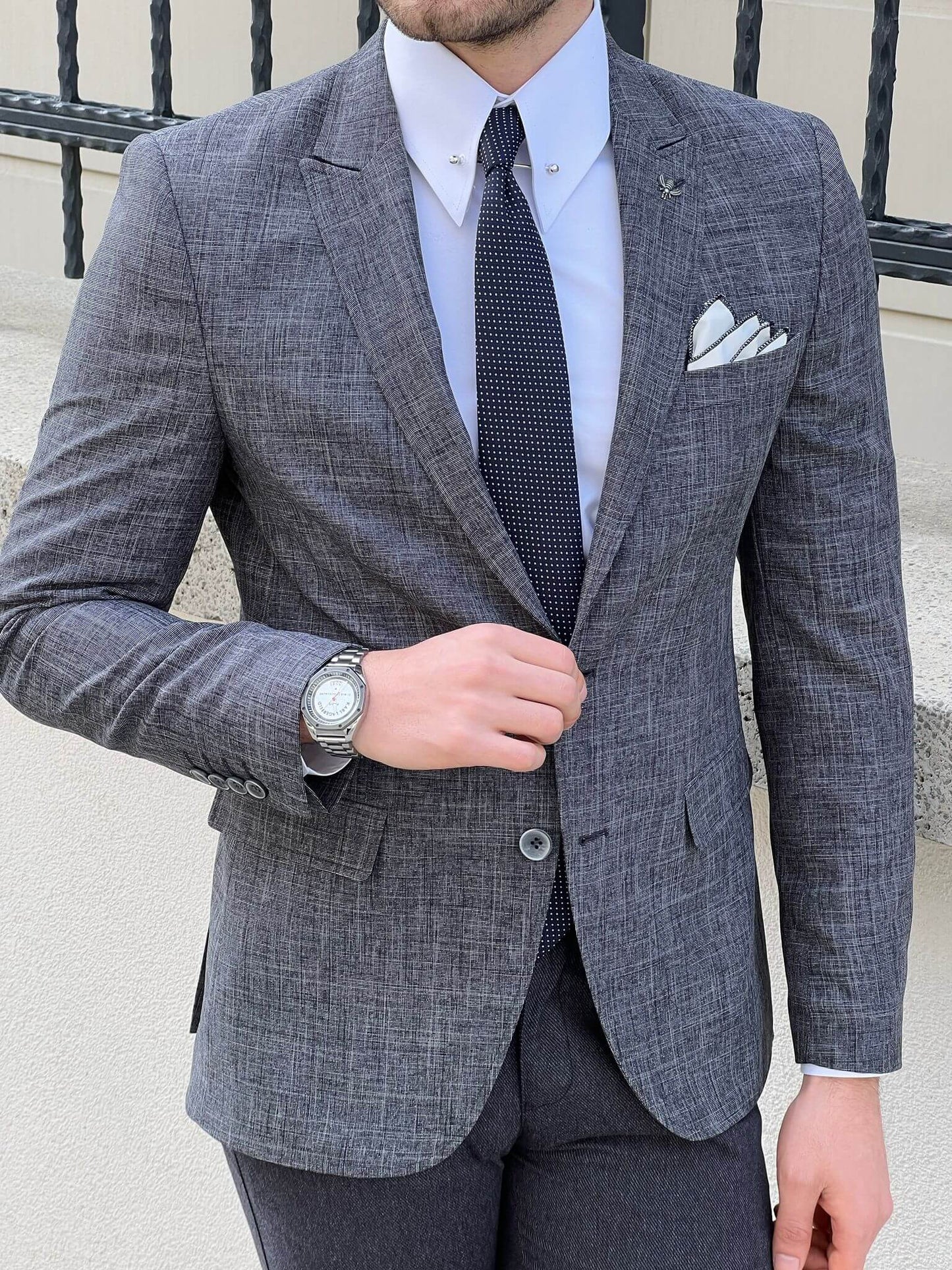Men’s Smoked Grey Textured Blazer