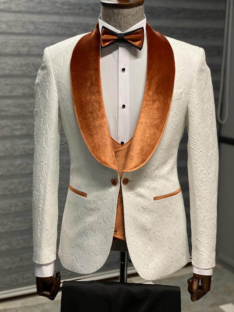White & Orange Groom Velvet Tuxedo
