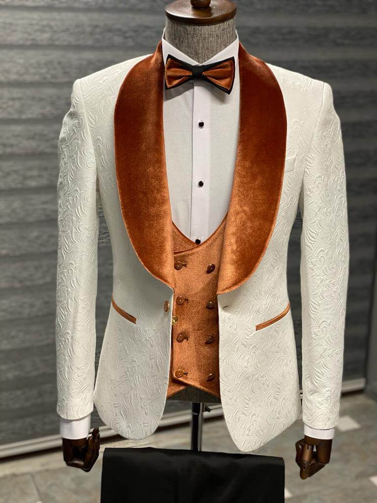 White & Orange Groom Velvet Tuxedo