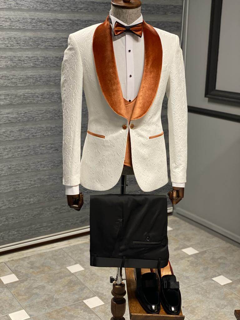 White & Orange Groom Velvet Tuxedo